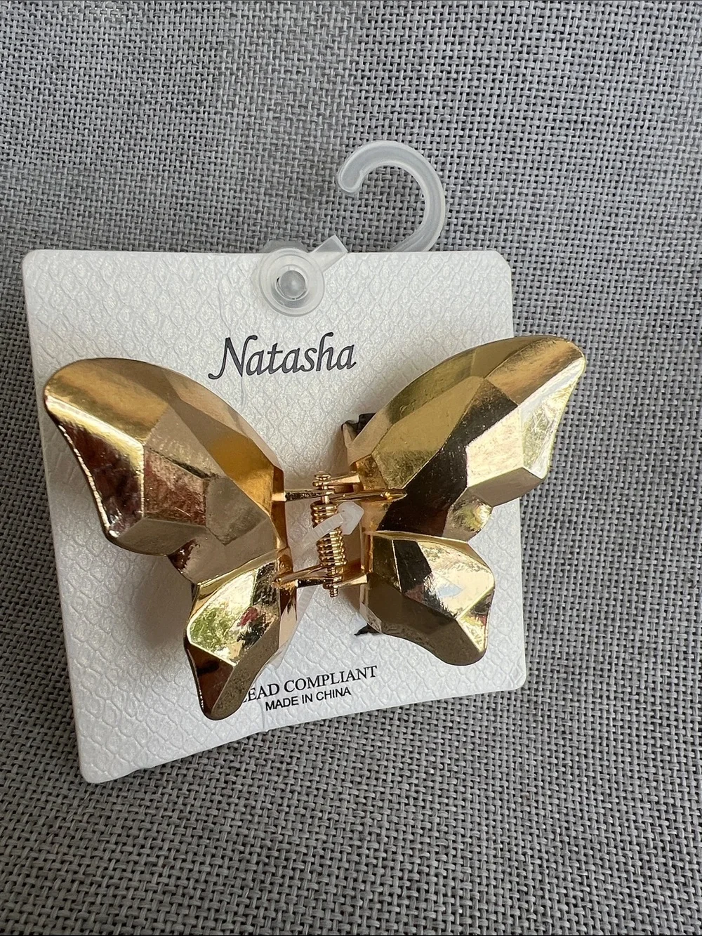 Natasha Gold Butterfly Metal claw jaw hair clip NWT